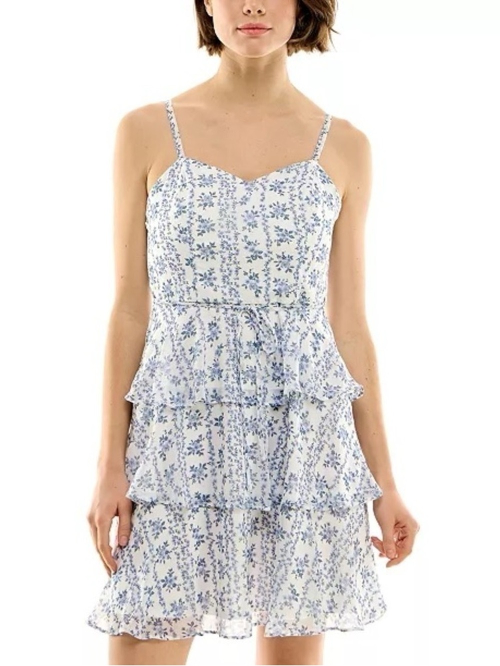 Floral Tiered Midi Dress - Blue/White